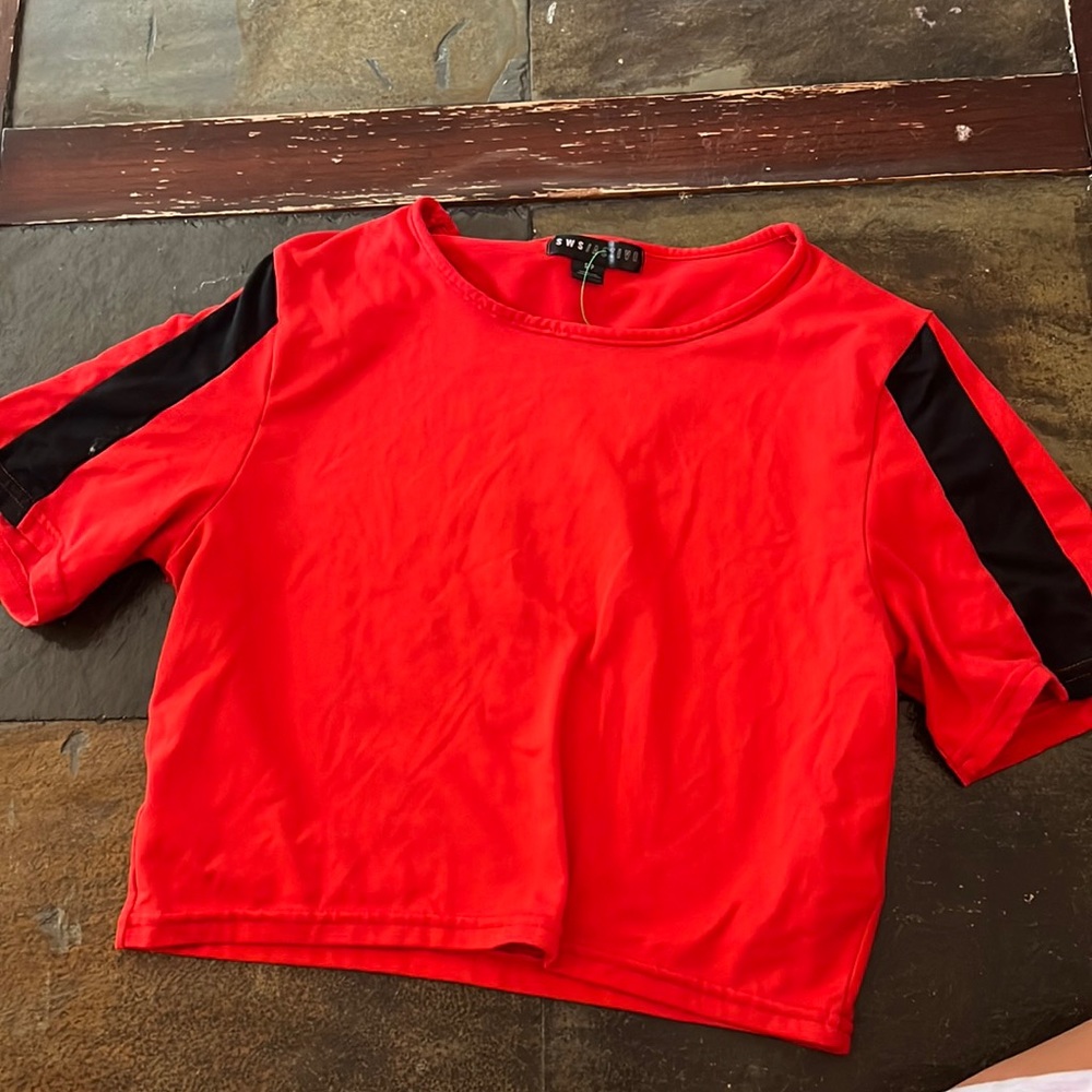 red tight shirt